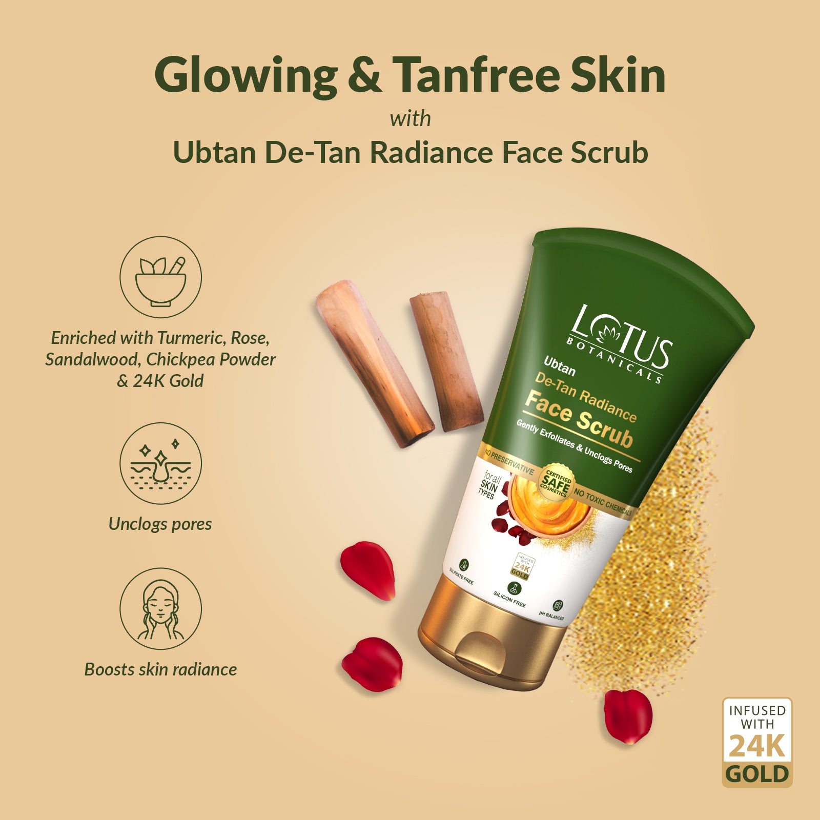 Ubtan De-Tan Radiance Face Scrub - Exfoliating and Brightening Skincare Product for a Glowing Complexion