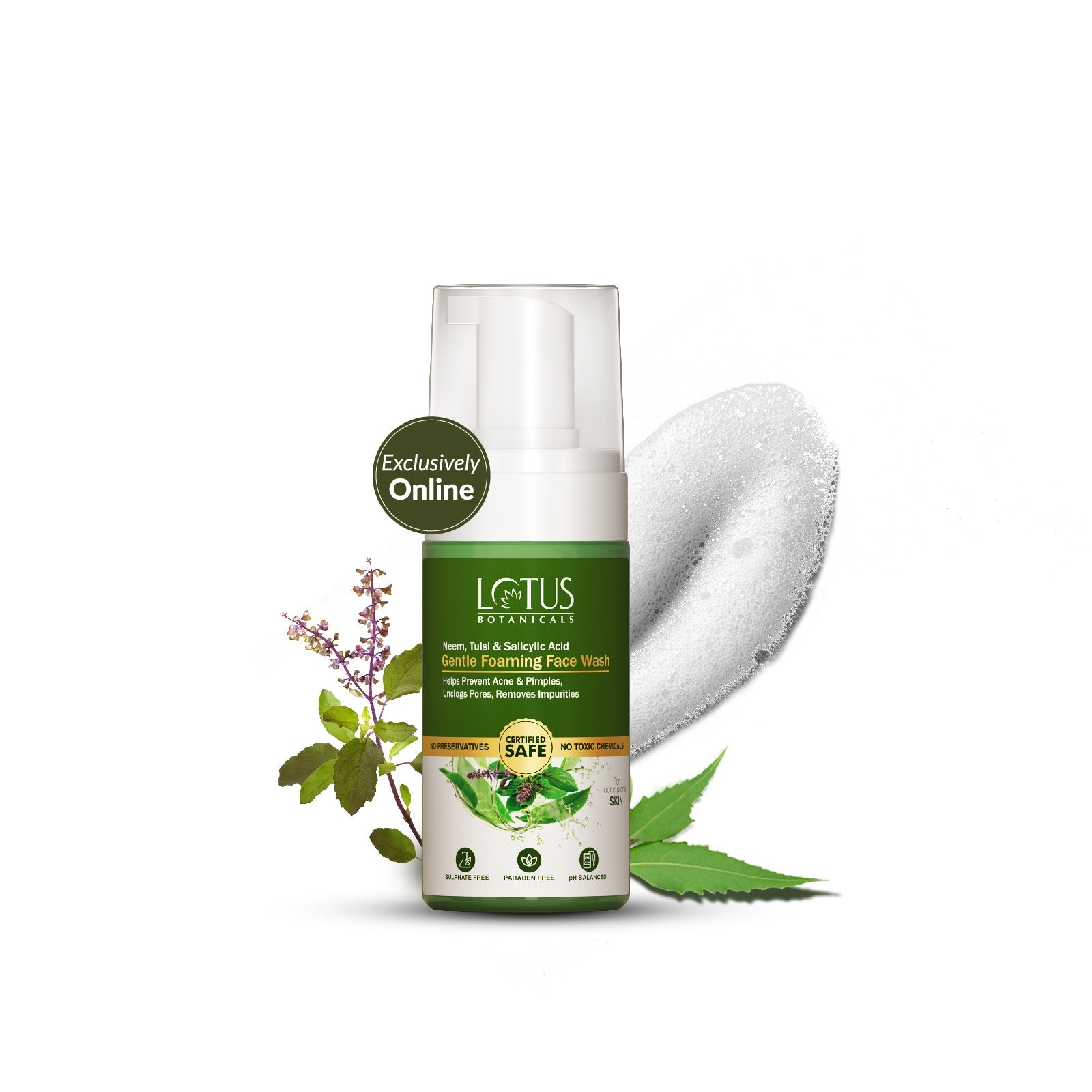 Neem Tulsi Salicylic Acid Gentle Foaming Face Wash - Cleansing and Purifying Facial Cleanser with Natural Ingredients