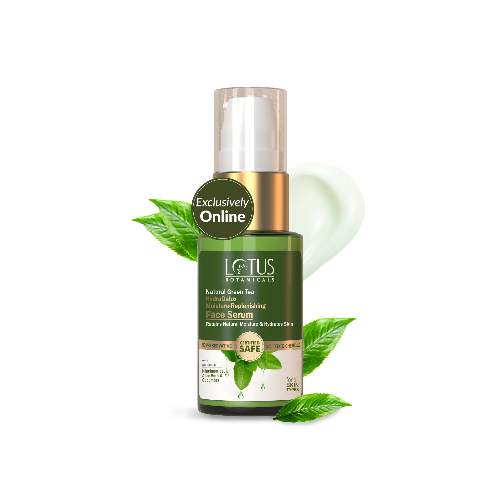 HydraDetox Face Serum with Natural Green Tea, providing deep moisture replenishment for skin