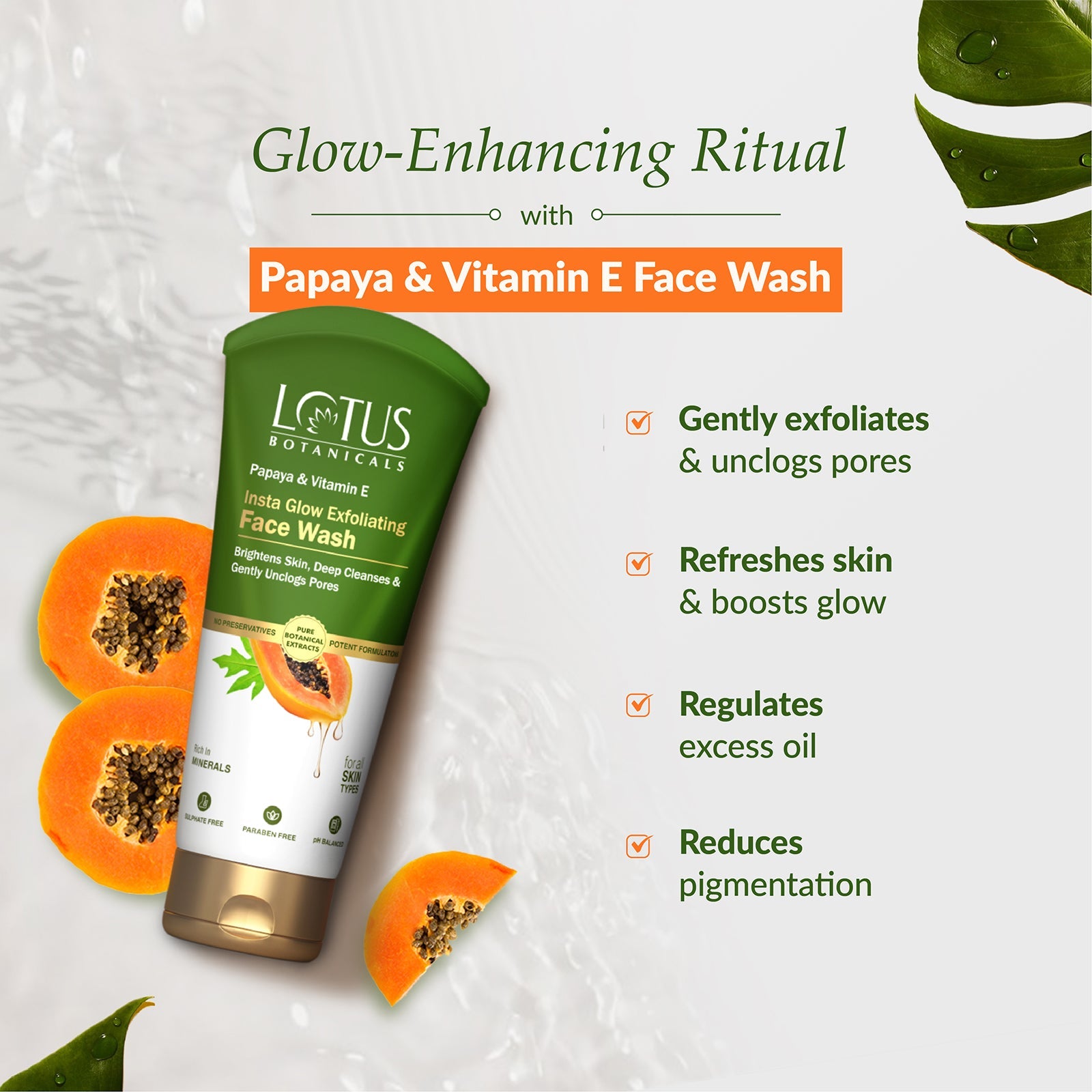 Papaya & Vitamin E Insta Glow Exfoliating Facewash - Refreshing and Nourishing Skincare Product with Natural Ingredients