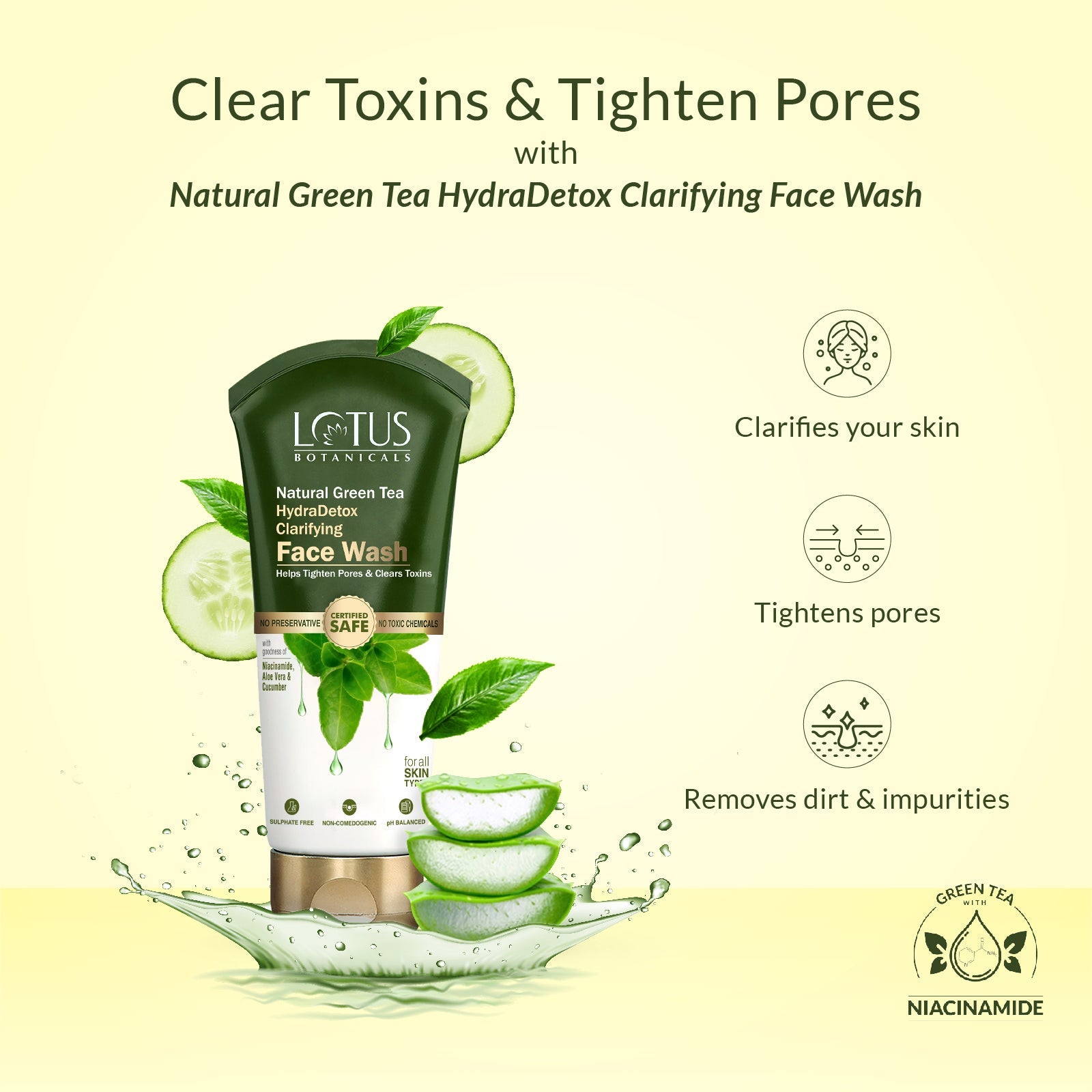 Refreshing and purifying face wash with natural green tea extracts for a detoxifying and hydrating experience