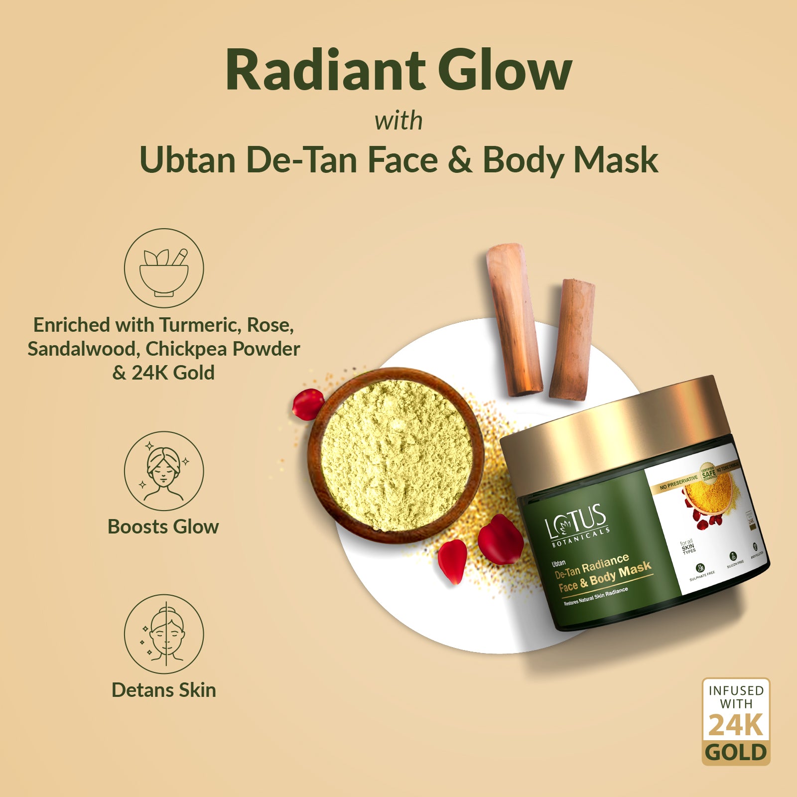 Ubtan De-Tan Radiance Face & Body Mask - Natural Exfoliating and Brightening Formula for a Glowing Complexion