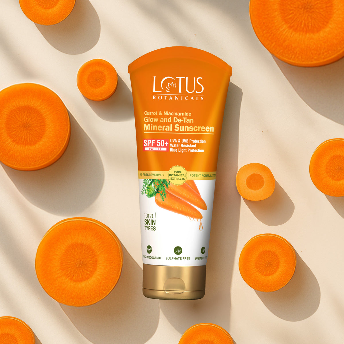 Carrot & Niacinamide Glow and De-Tan Mineral Sunscreen | SPF 50+ | PA++++