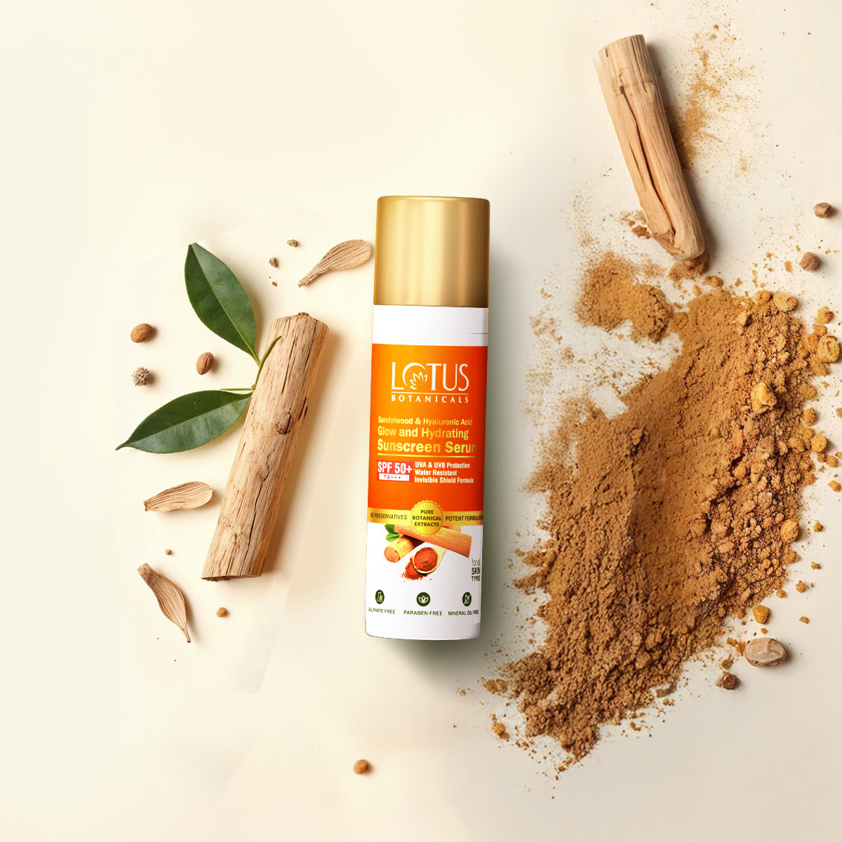 Sandalwood & Hyaluronic Acid Glow and Hydrating Sunscreen Serum | SPF50+ | PA+++